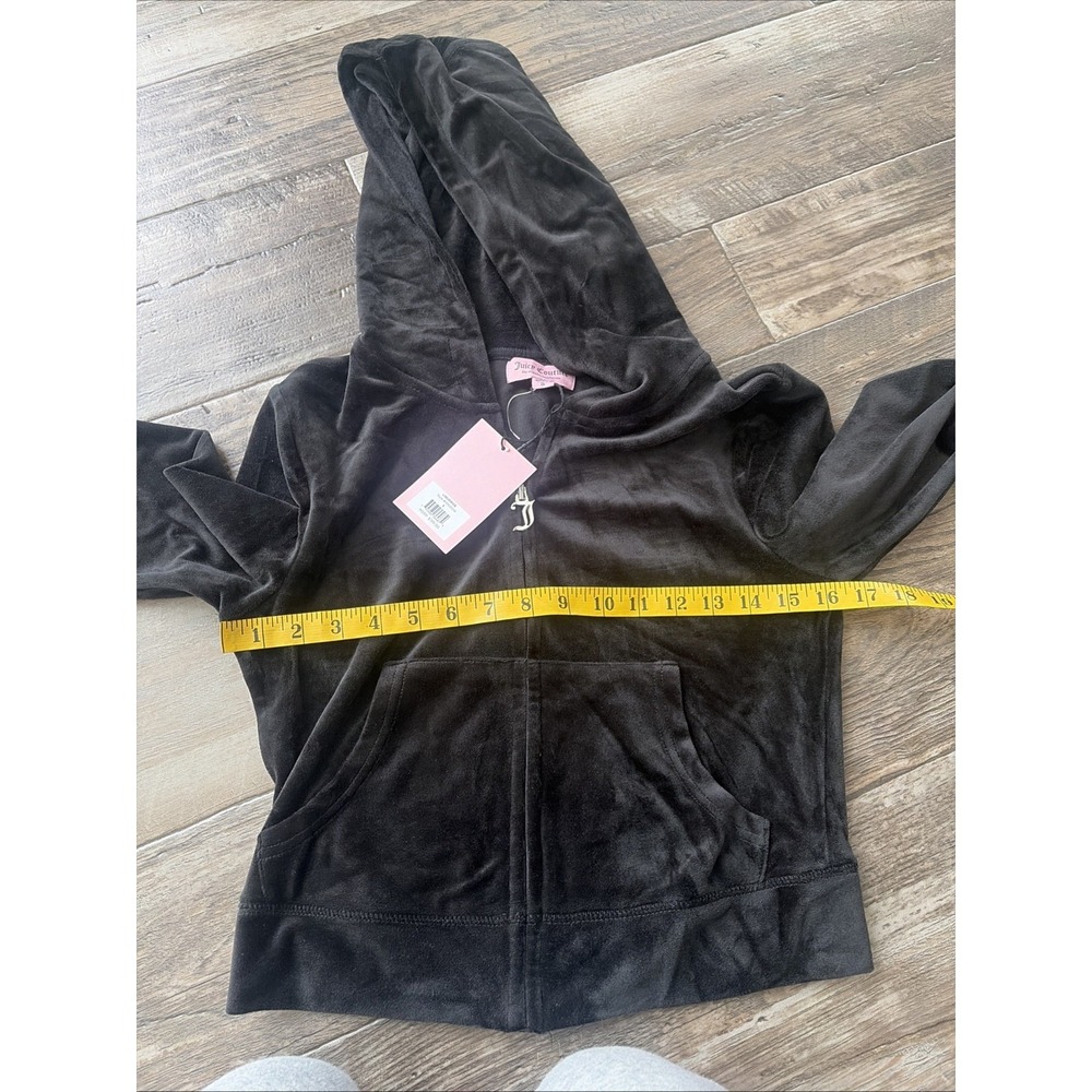 Juicy Couture Black Velour Pullover‎ Hoodie Women's Size Small Logo Hooded NWT - Picture 6 of 7
